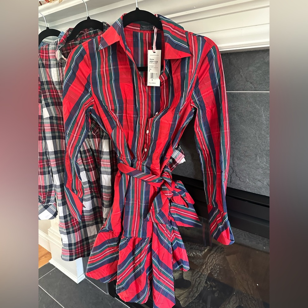 Vineyard Vines Plaid Shirt Dress in Red and Blue